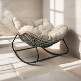 Fotoliu-balansoar cu cadru negru si perna bej Lazy Bloom Haro